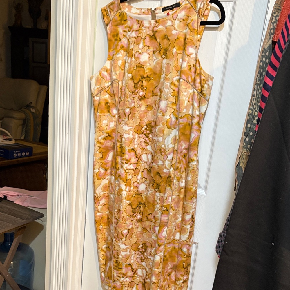 RACHEL Rachel Roy Orange and Cream Marble Midi Dress